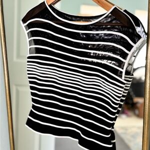 Tadashi Shoji Black and White Asymmetrical Crop Blouse